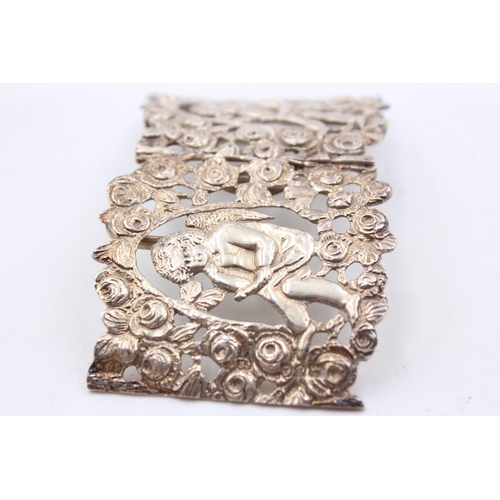 329 - Antique Victorian 1898 London STERLING SILVER Cherub Ladies Belt Buckle (85g)