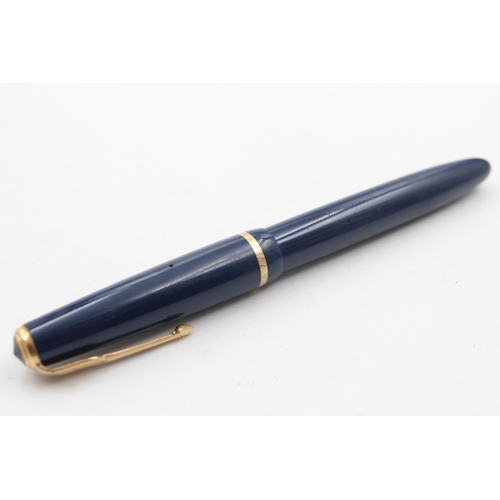 392 - Vintage PARKER Duofold Navy FOUNTAIN PEN w/ 14ct Gold Nib WRITING