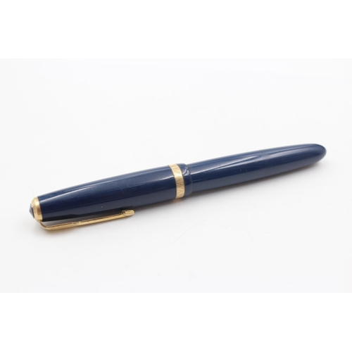 393 - Vintage PARKER Duofold Navy FOUNTAIN PEN w/ 14ct Gold Nib WRITING