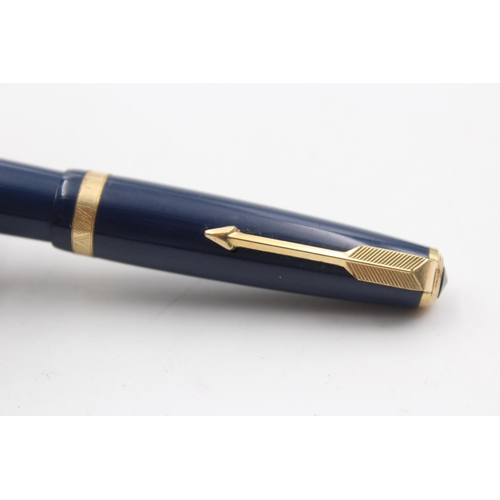 393 - Vintage PARKER Duofold Navy FOUNTAIN PEN w/ 14ct Gold Nib WRITING