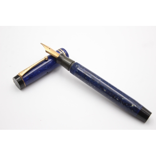 395 - Vintage PARKER Duofold Lapis Blue FOUNTAIN PEN w/ Gold Plate Nib WRITING