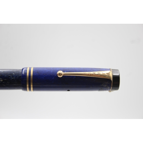 395 - Vintage PARKER Duofold Lapis Blue FOUNTAIN PEN w/ Gold Plate Nib WRITING