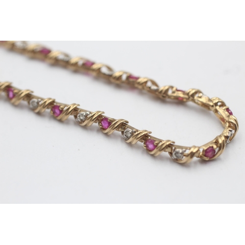 40 - 9ct Gold Diamond And Ruby Twist Bracelet (5.7g)