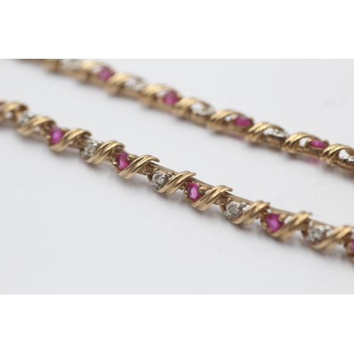 40 - 9ct Gold Diamond And Ruby Twist Bracelet (5.7g)