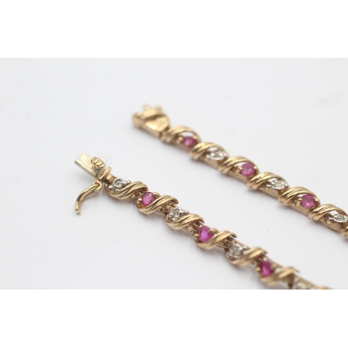 40 - 9ct Gold Diamond And Ruby Twist Bracelet (5.7g)