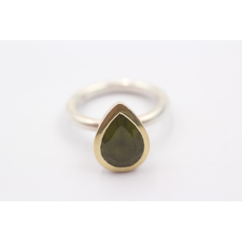 42 - 18ct Gold And Silver Peridot Pear Cut Ring (8.5g)Size O 1/2