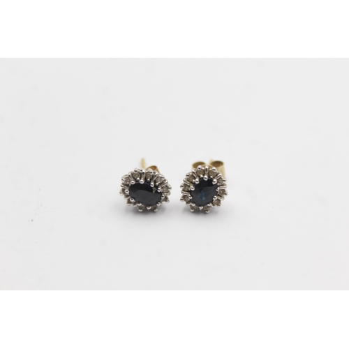 43 - 18ct Gold Diamond And Sapphire Halo Stud Earrings (2.3g)