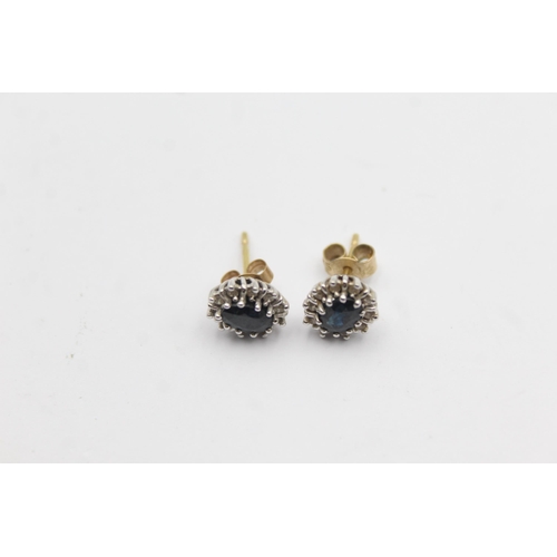 43 - 18ct Gold Diamond And Sapphire Halo Stud Earrings (2.3g)