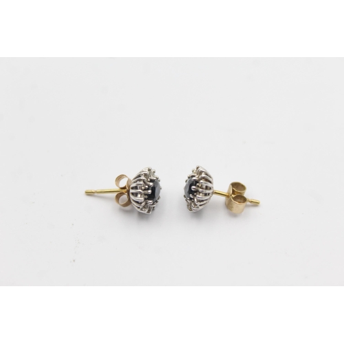 43 - 18ct Gold Diamond And Sapphire Halo Stud Earrings (2.3g)