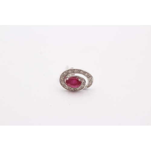 44 - 9ct White Gold Ruby And Diamond Halo Stud Earrings (1.4g)