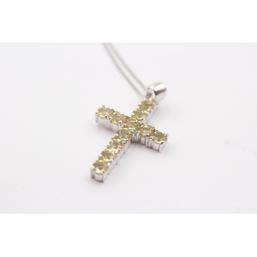 45 - 9ct White Gold Yellow Gemstone Cross Pendant Necklace (3.1g)