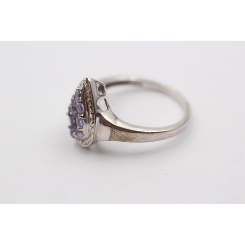 6 - 9ct White Gold Tanzanite And Diamond Teardrop Halo Cluster Ring (3.5g)Size P