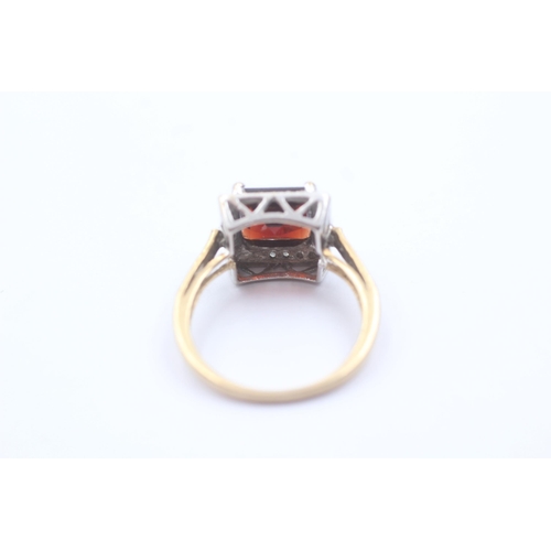 62 - 9ct Gold Garnet & Diamond Square Halo Ring (3.3g)Size P