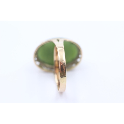 98 - 14ct Gold Oval Nephrite Ornate Basket Setting Cocktail Ring (6.1g)Size T