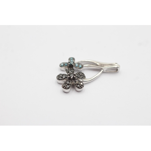 13 - 9ct White Gold Enhanced Diamond Paved Double Flower Drop Charm Pendant (2.4g)