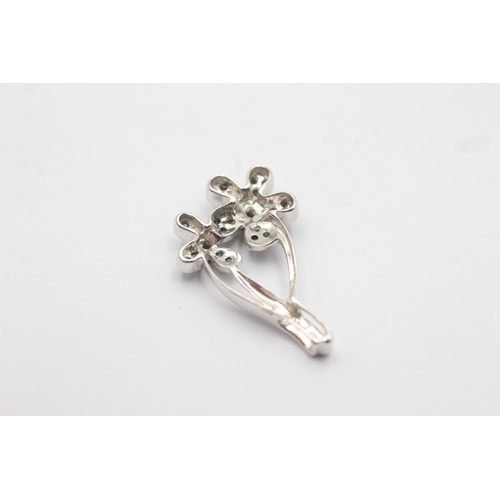 13 - 9ct White Gold Enhanced Diamond Paved Double Flower Drop Charm Pendant (2.4g)