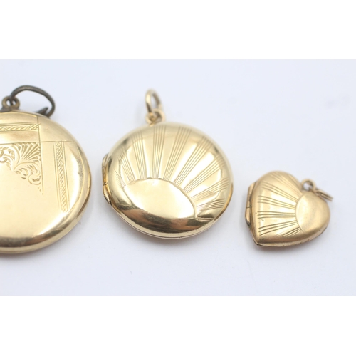 45 - 3 X 9ct Back & Front Gold Vintage Etched Lockets Inc. Hearts & Round (10.3g)
