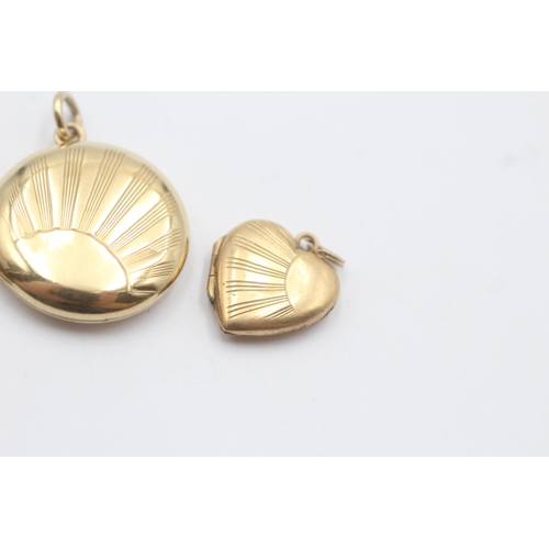 45 - 3 X 9ct Back & Front Gold Vintage Etched Lockets Inc. Hearts & Round (10.3g)