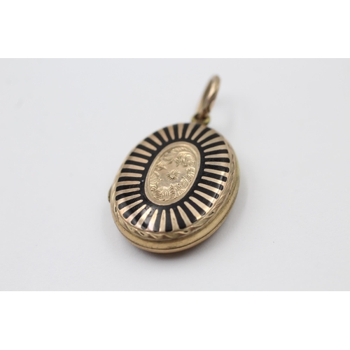 47 - 3 X 9ct Back & Front Gold Vintage Oval Lockets Inc. Black Enamel (10.8g)