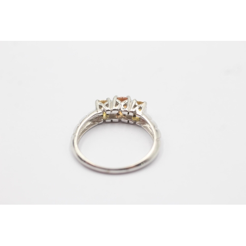 58 - 9ct White Gold Yellow & Orange Gemstone Trilogy Dress Ring (3.1g) Size N 1/2