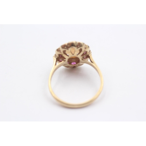 9 - 9ct Gold Oval Opal And Ruby Halo Cluster Dress Ring (3.6g) Size Q