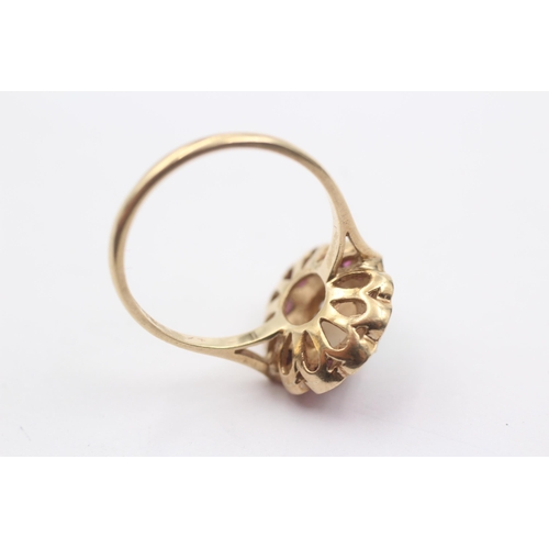 9 - 9ct Gold Oval Opal And Ruby Halo Cluster Dress Ring (3.6g) Size Q