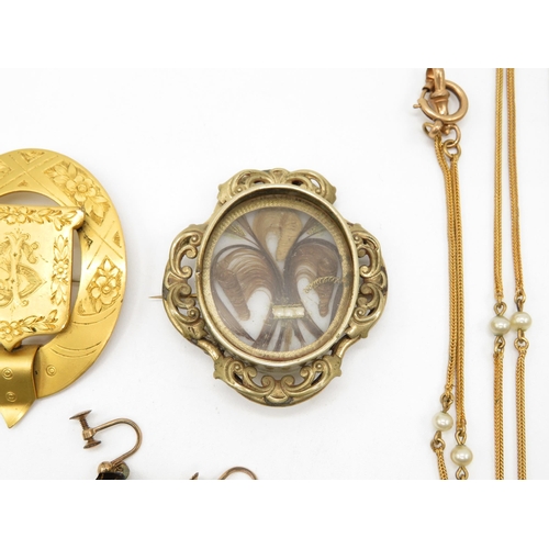 124 - A Collection Of Antique Jewellery Pieces Including A Mourning Brooch