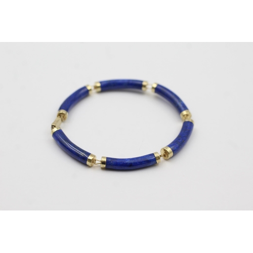 108 - 14ct Gold Lapis Lazuli Panel Bracelet (9.3g)