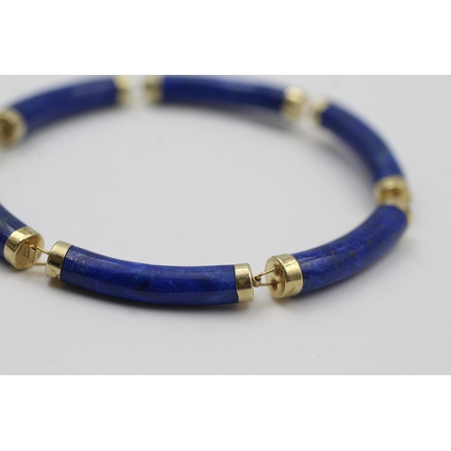 108 - 14ct Gold Lapis Lazuli Panel Bracelet (9.3g)