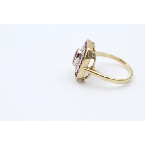 112 - 9ct Gold Diamond & Ruby Dress Ring (2.6g) size  J