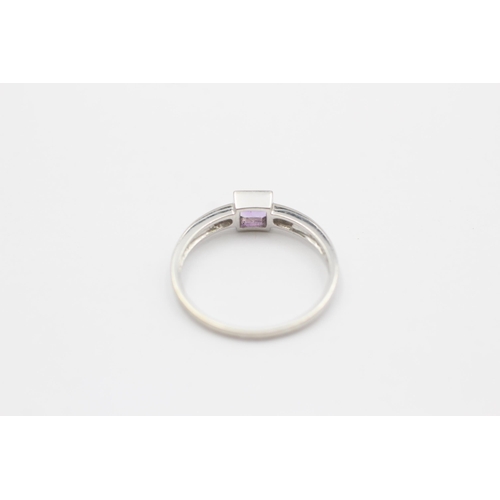 117 - 9ct White Gold Amethyst Single Stone Ring With Diamond Sides (2.2g) size  Q+1/2