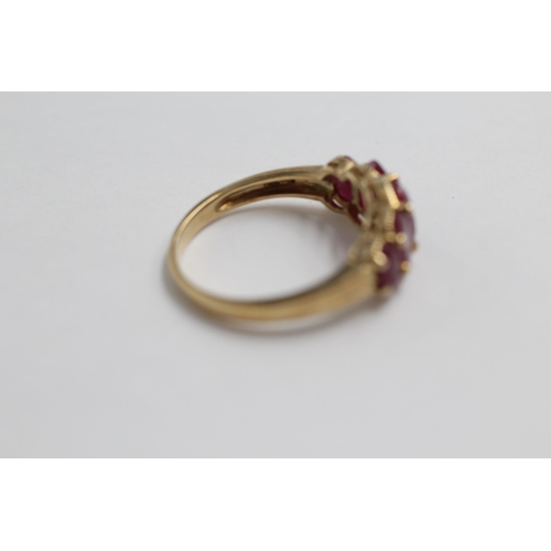 124 - 9ct Gold Glass-Filled Ruby Five Stone Ring (2.9g) size  O+1/2