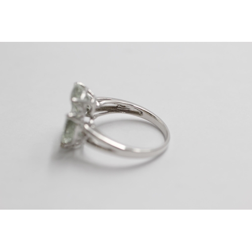 134 - 9ct White Gold Green Gemstone Cluster Ring (3.3g) size  M