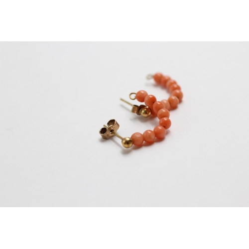 135 - 9ct Gold Coral Half Hoop Earrings (1.2g)