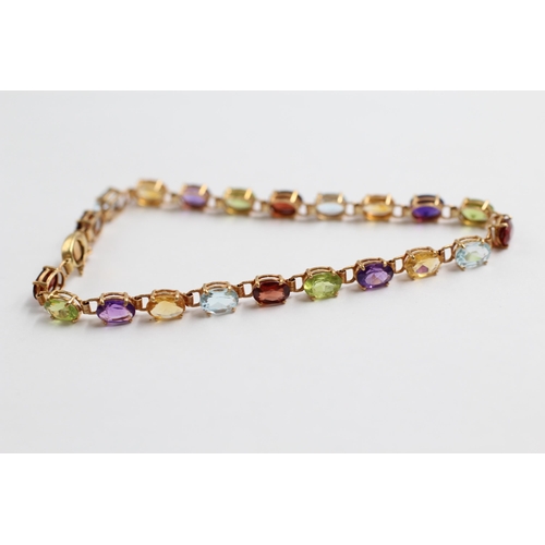 143 - 9ct Gold Multi-Gemstone Link Bracelet Inc. Garnet, Topaz, Citrine, Amethyst & Peridot (5.4g)