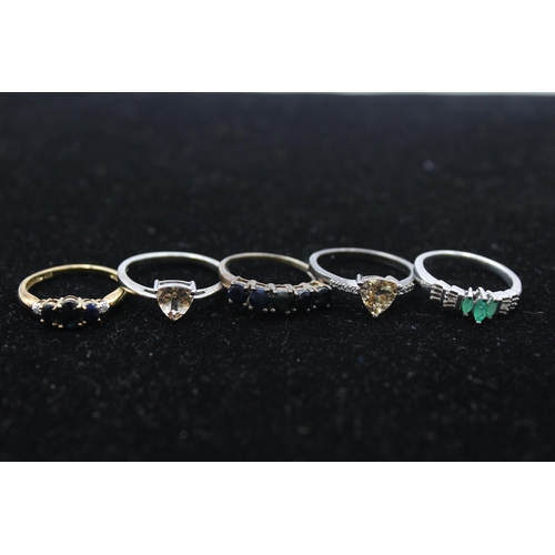 165 - Five Silver Gemstone Set Rings Including Tggc And Sapphire (15g)