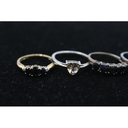 165 - Five Silver Gemstone Set Rings Including Tggc And Sapphire (15g)