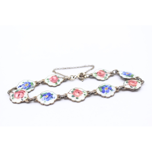 168 - A Silver Enamel Floral Bracelet By Ivar Holth (12g)