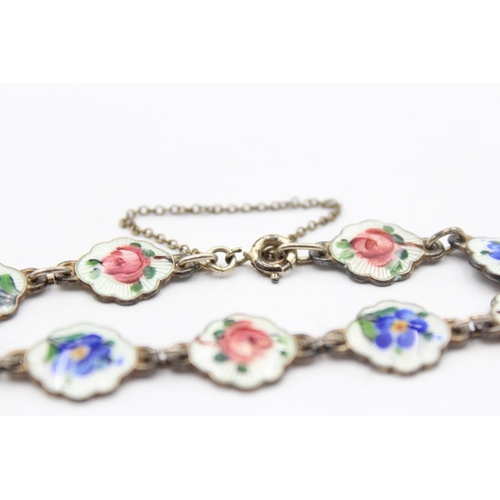 168 - A Silver Enamel Floral Bracelet By Ivar Holth (12g)