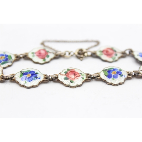 168 - A Silver Enamel Floral Bracelet By Ivar Holth (12g)