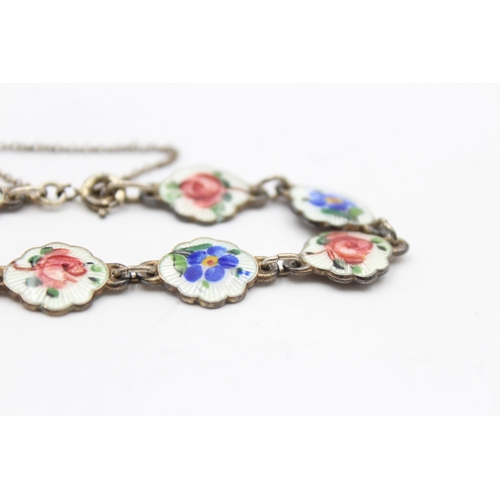 168 - A Silver Enamel Floral Bracelet By Ivar Holth (12g)