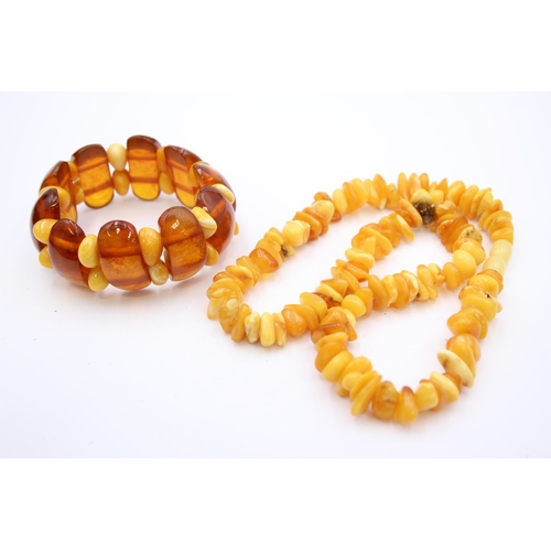 169 - A Butterscotch Amber Nugget Necklace And A Bracelet (63g)