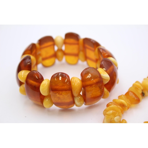 169 - A Butterscotch Amber Nugget Necklace And A Bracelet (63g)