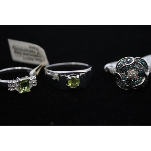 174 - Four Silver Gemstone Set Rings Including Tggc And Diamond Set (25g)