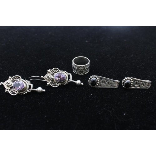 175 - Two Pairs Of Silver Earrings And A Ring By Suarti (33g)