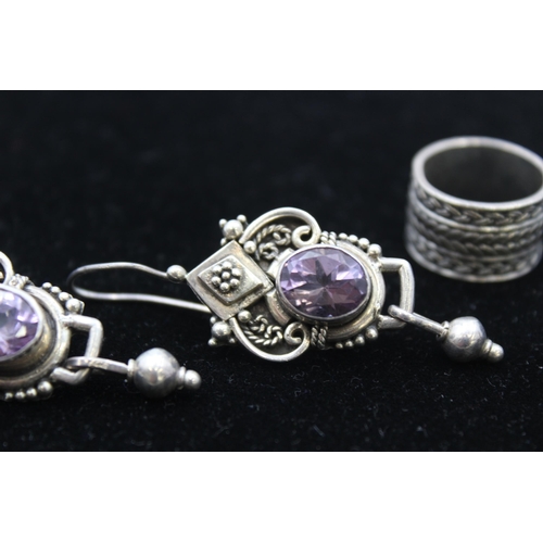 175 - Two Pairs Of Silver Earrings And A Ring By Suarti (33g)