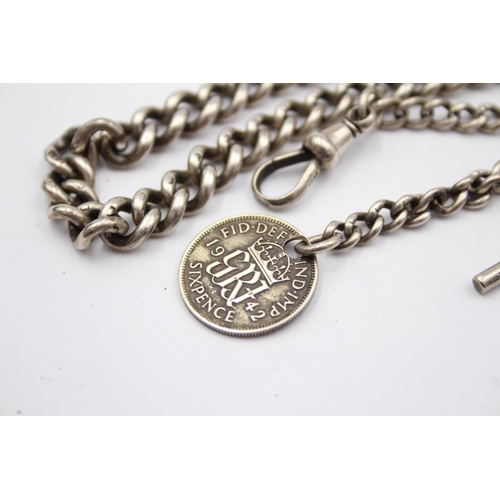 179 - A Silver Watch Chain With Coin Fob (44g)