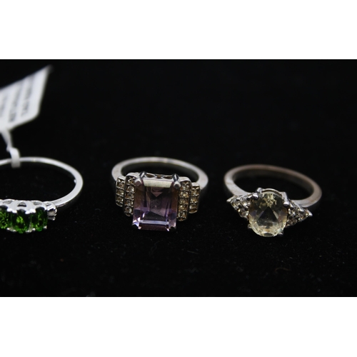 182 - Four Silver Gemstone Set Rings Including Tggc (19g)