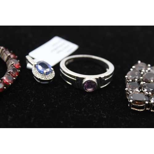 186 - Two Silver Gemstone Pendants, A Ring And Tennis Bracelet Including Tggc (28g)