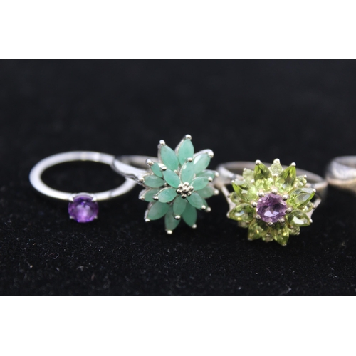 189 - Four Silver Gemstone Set Rings Including Tggc And Emerald (39g)